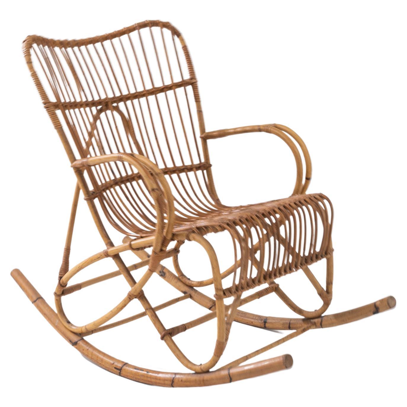 1960s French Rattan Rocking Chair For Sale at 1stDibs