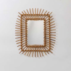 1960er Jahre Französisch Rattan Sunburst Spiegel