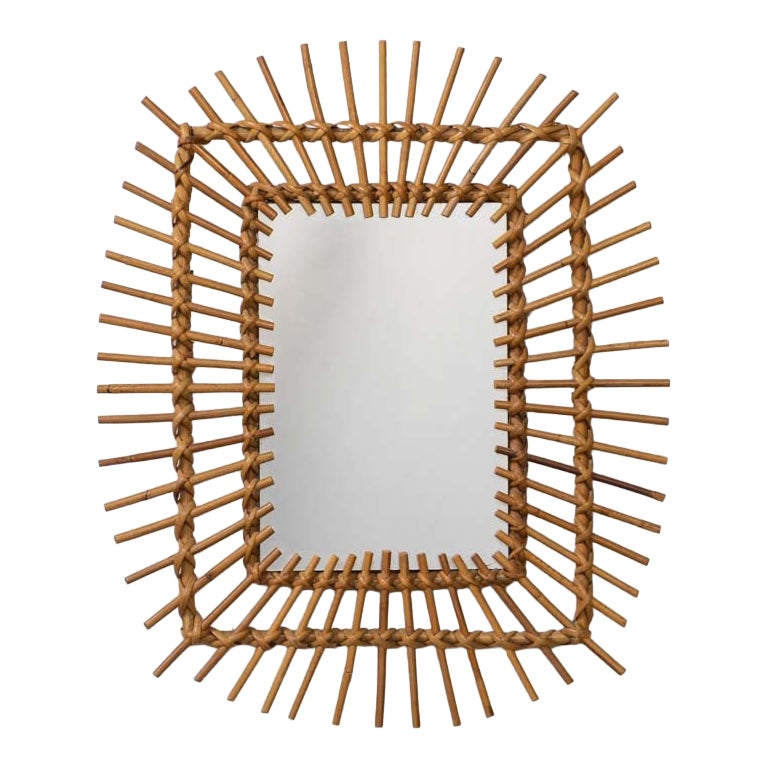 Miroir en rotin français des années 1960