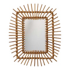 1960er Jahre Französisch Rattan Sunburst Spiegel