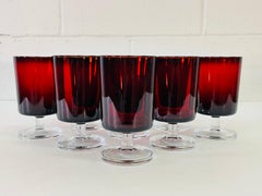 1960s French Red & Clear Glass Stems, Set of 8