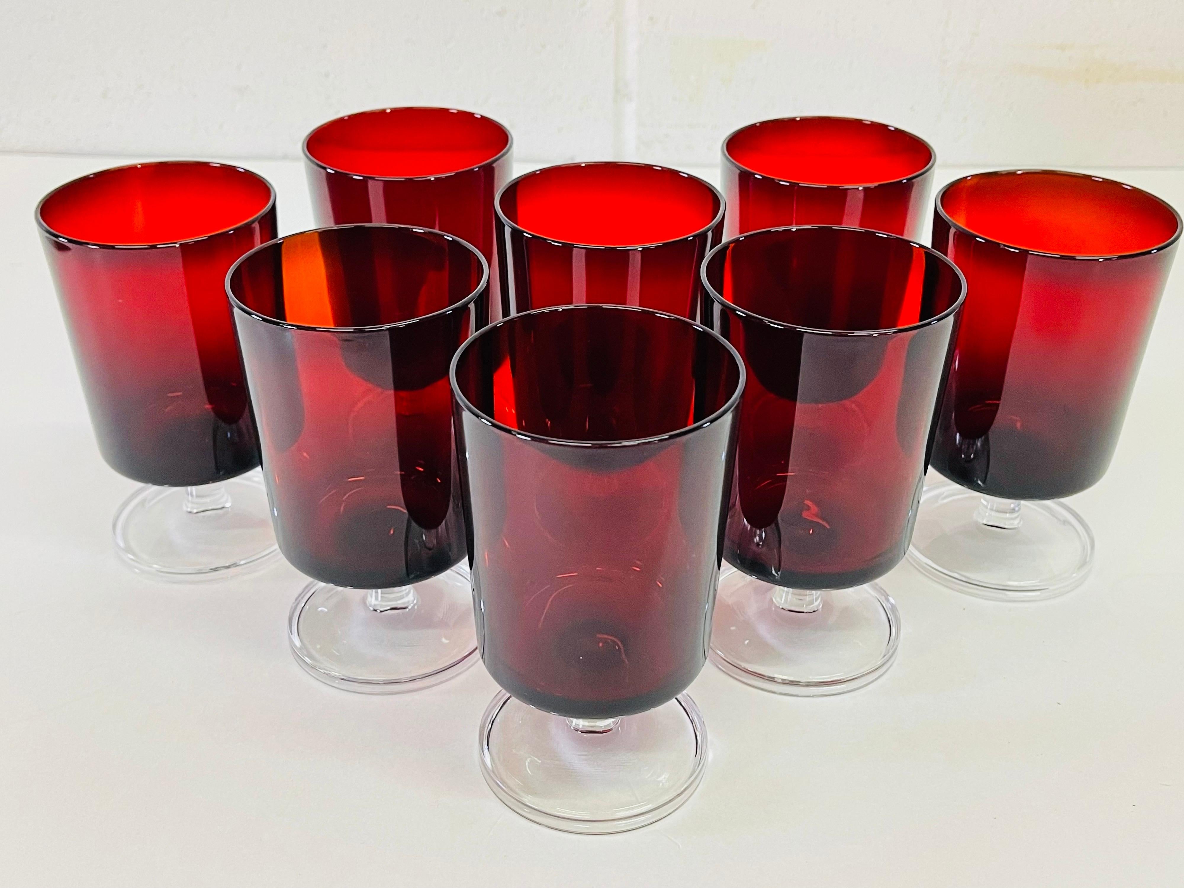 1960s French Red & Clear Glass Stems, Set of 8 In Good Condition In Amherst, NH
