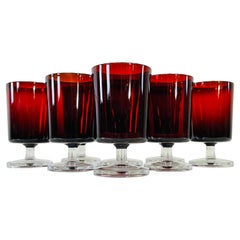 1960s French Red & Clear Glass Stems, Set of 8