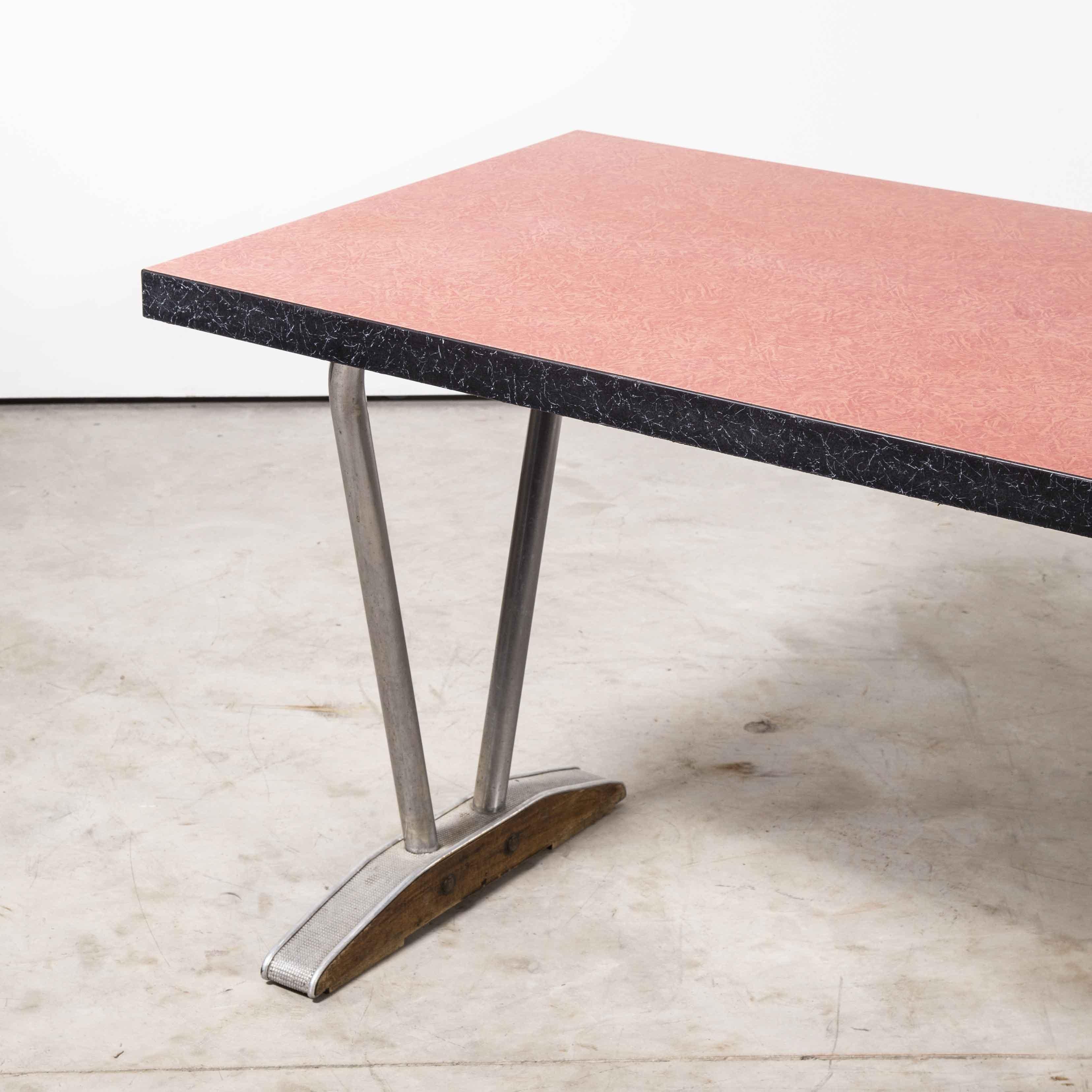Mid-20th Century 1960’s French Red Laminate Dining Table with Aluminium Base, Rectangular For Sale