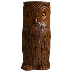 Retro 1960s French Resin Brown Owl Umbrella Stand