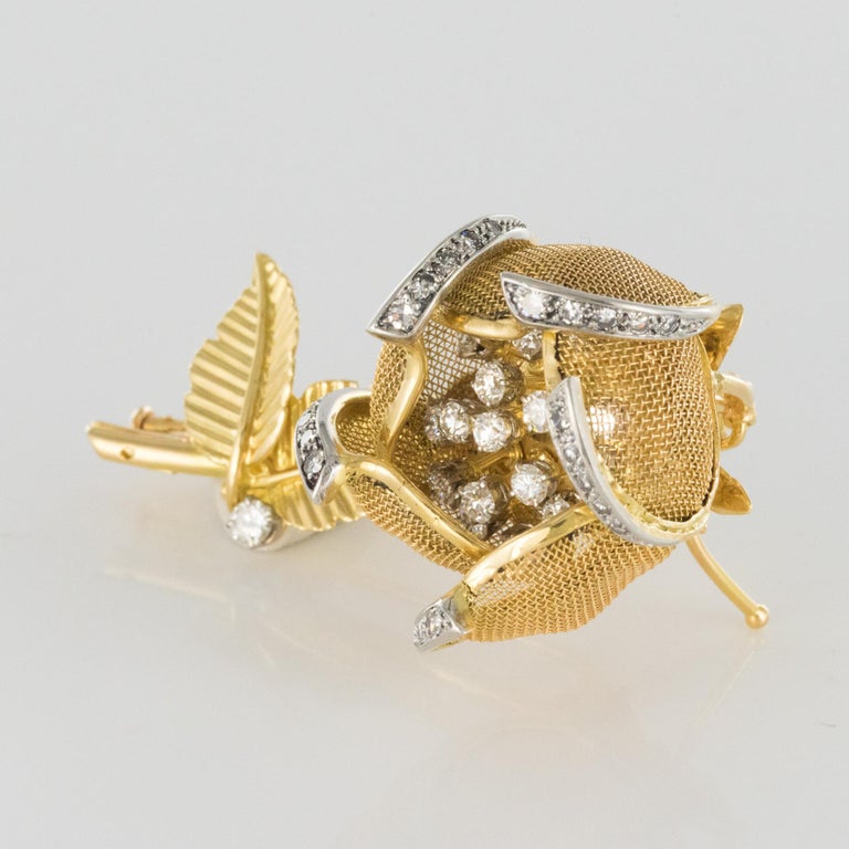 Franzsische Retro Brosche Aus Gelbgold Mit Beweglichen Diamanten In franzsische-retro-brosche-aus-gelbgold-mit-beweglichen-diamanten-in