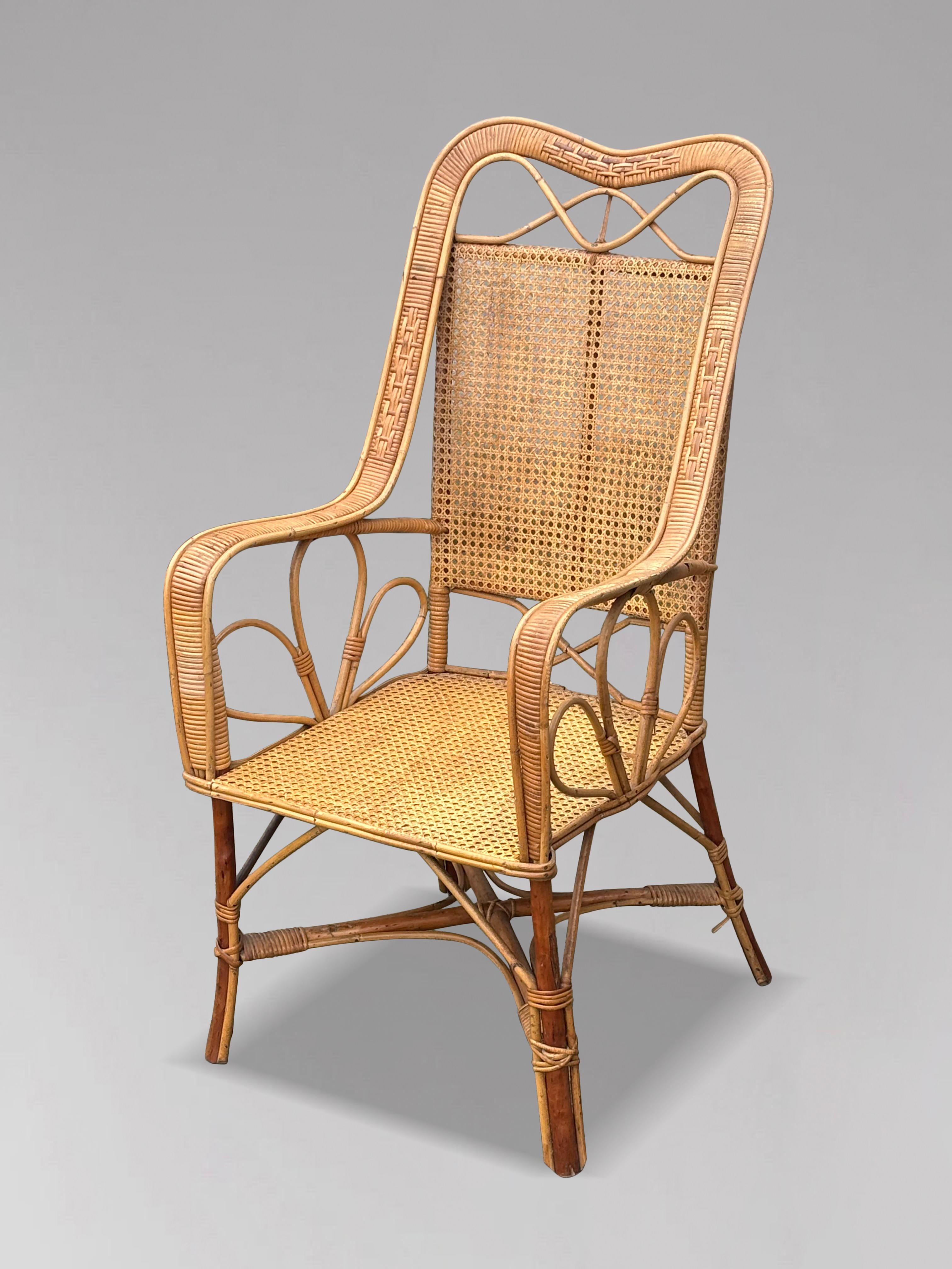 Sillón de bambú y ratán de la Riviera francesa de los años 60 Francés en venta