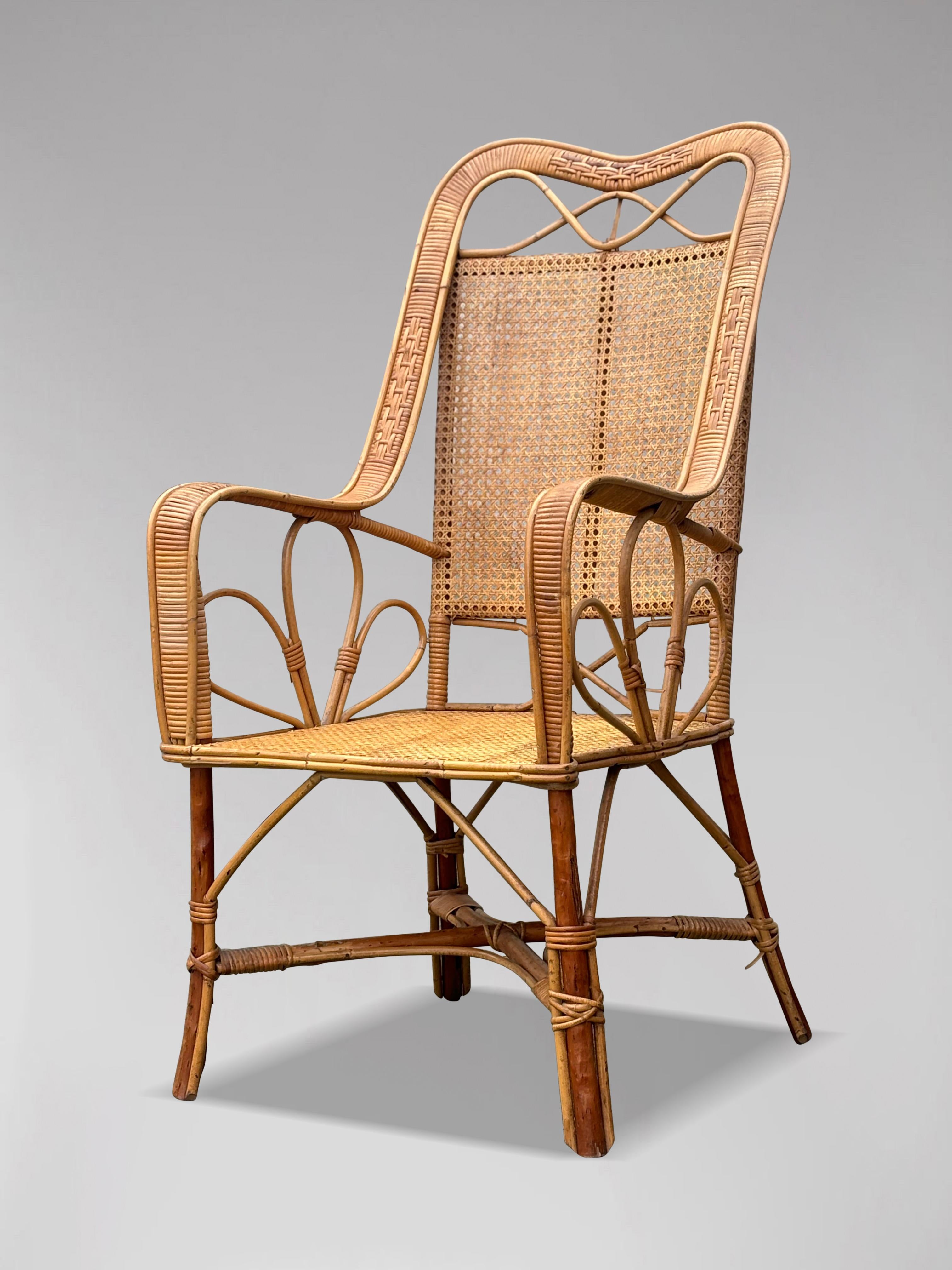 Sillón de bambú y ratán de la Riviera francesa de los años 60 Hecho a mano en venta