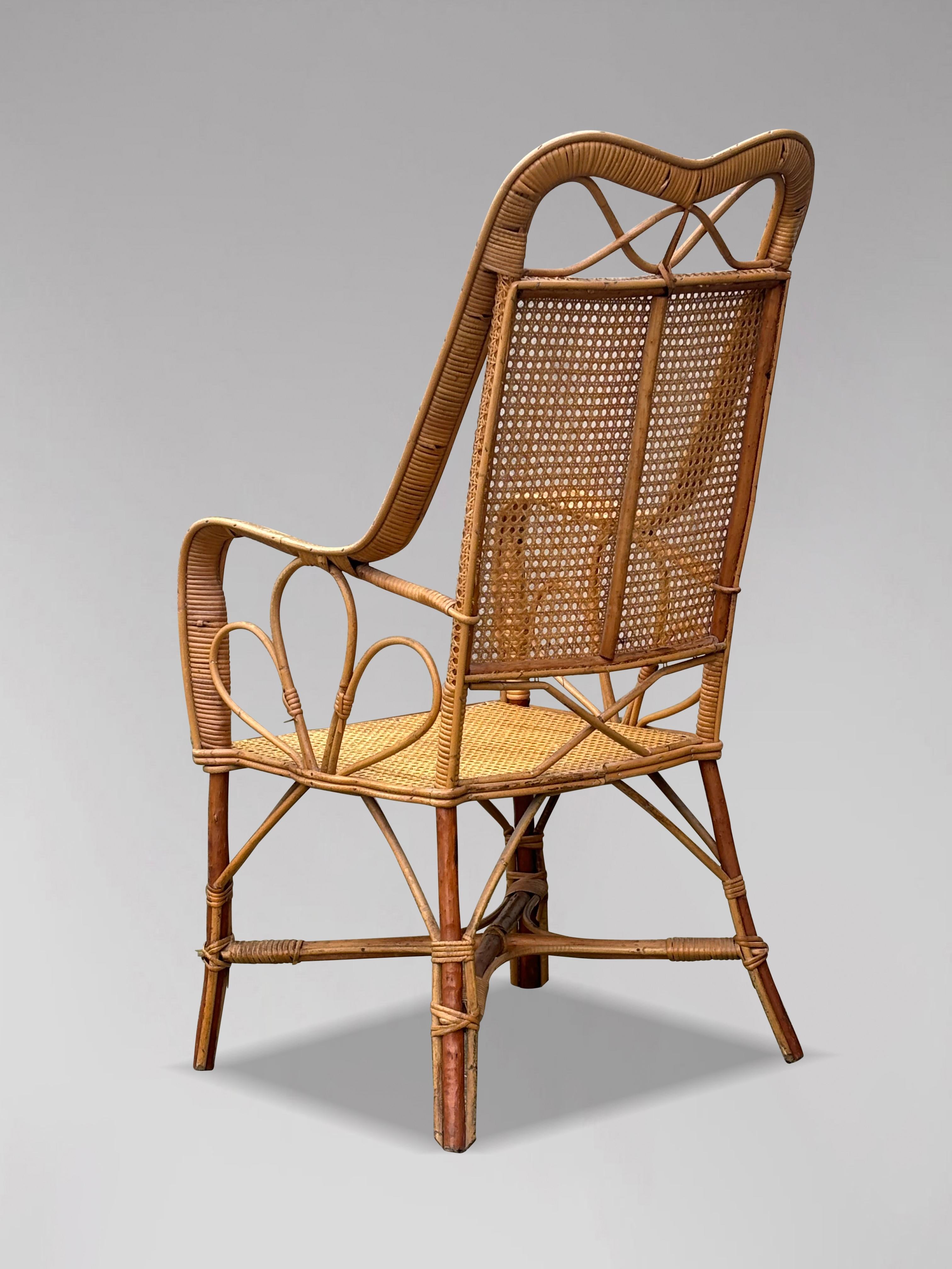 Sillón de bambú y ratán de la Riviera francesa de los años 60 en Bueno estado para la venta en Petworth,West Sussex, GB