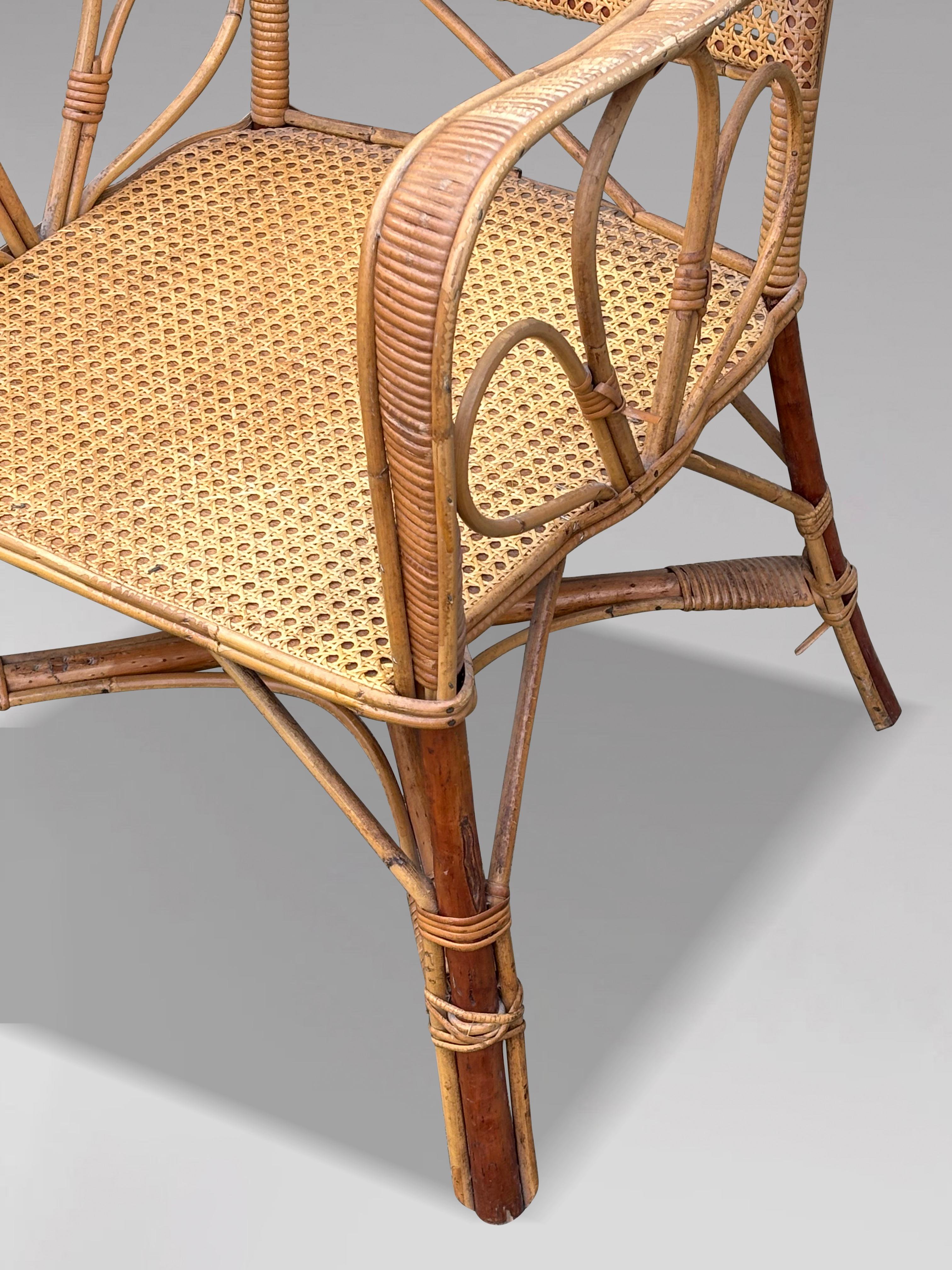 Sillón de bambú y ratán de la Riviera francesa de los años 60 Bambú en venta