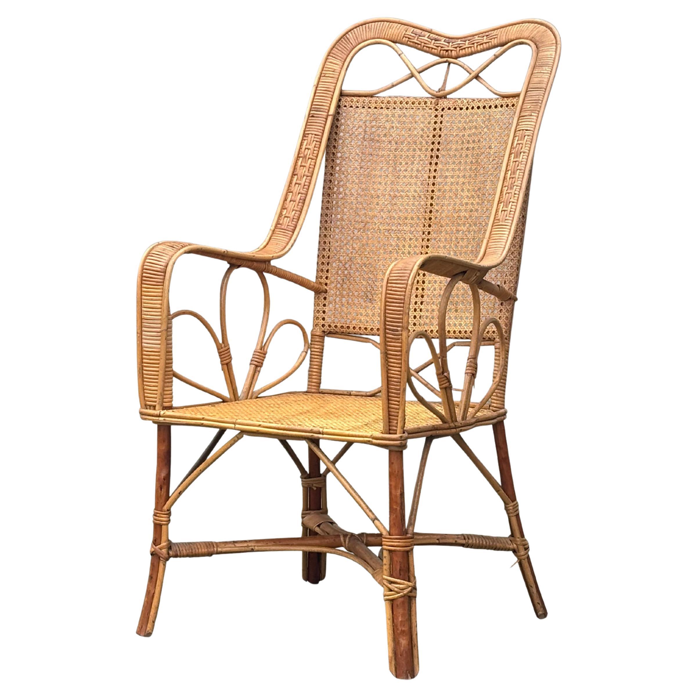 1960s French Riviera Bamboo & Rattan Armchair