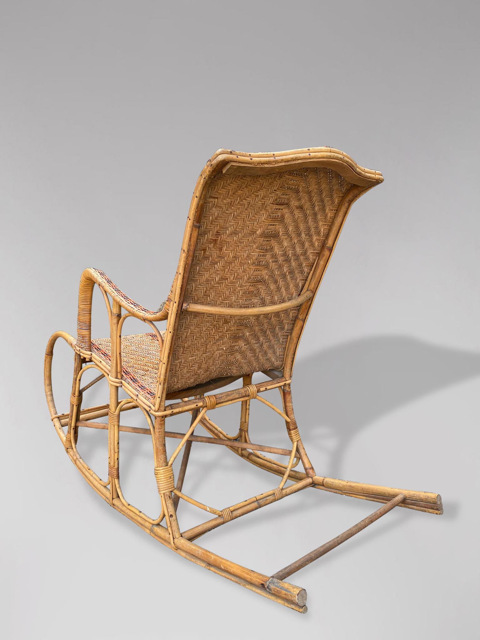 20th Century 1960s French Riviera Bamboo & Rattan Rocking Armchair For Sale