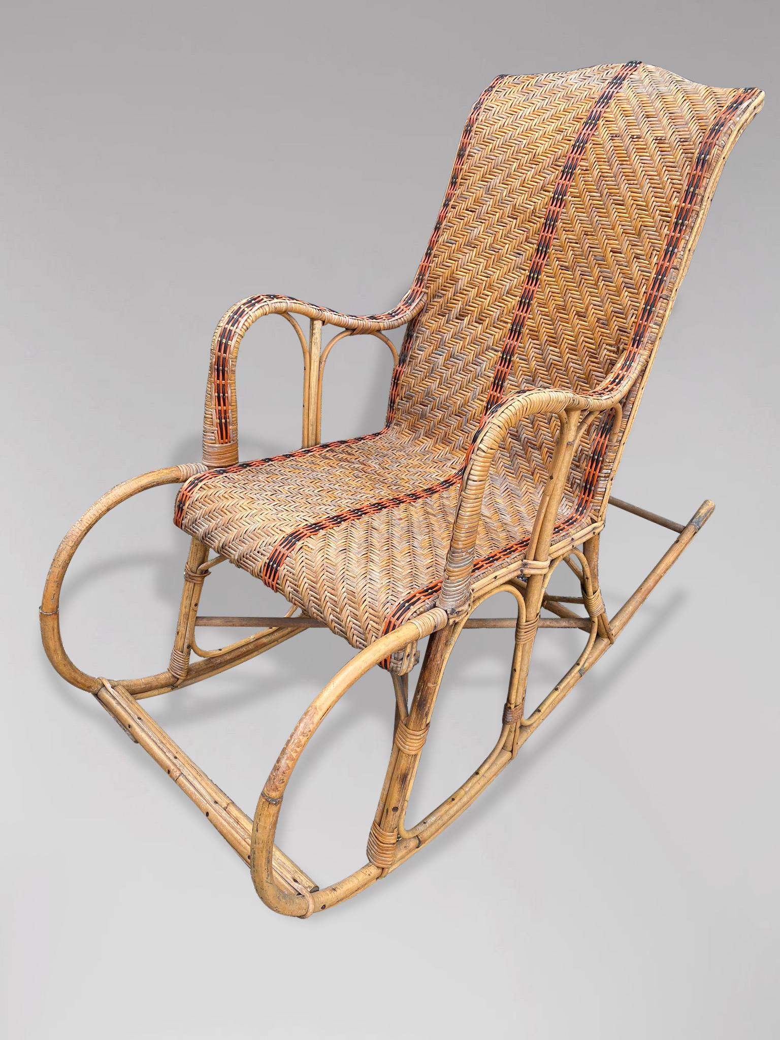 1960s French Riviera Bamboo & Rattan Rocking Armchair For Sale 2
