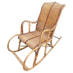 Vintage 1960s French Riviera Bamboo & Rattan Rocking Armchair