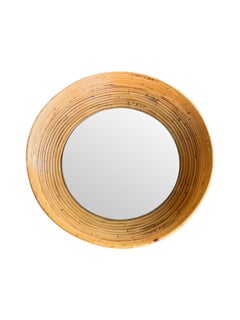 1960s French Riviera Circular Bowl Shaped Bamboo Mirror