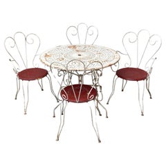 Used 1960s French Riviera Painted Metal Garden Set Table and Chairs