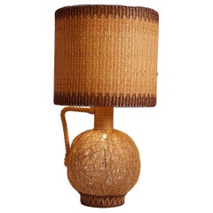 1960s French Rope and Raffia Table Lamp
