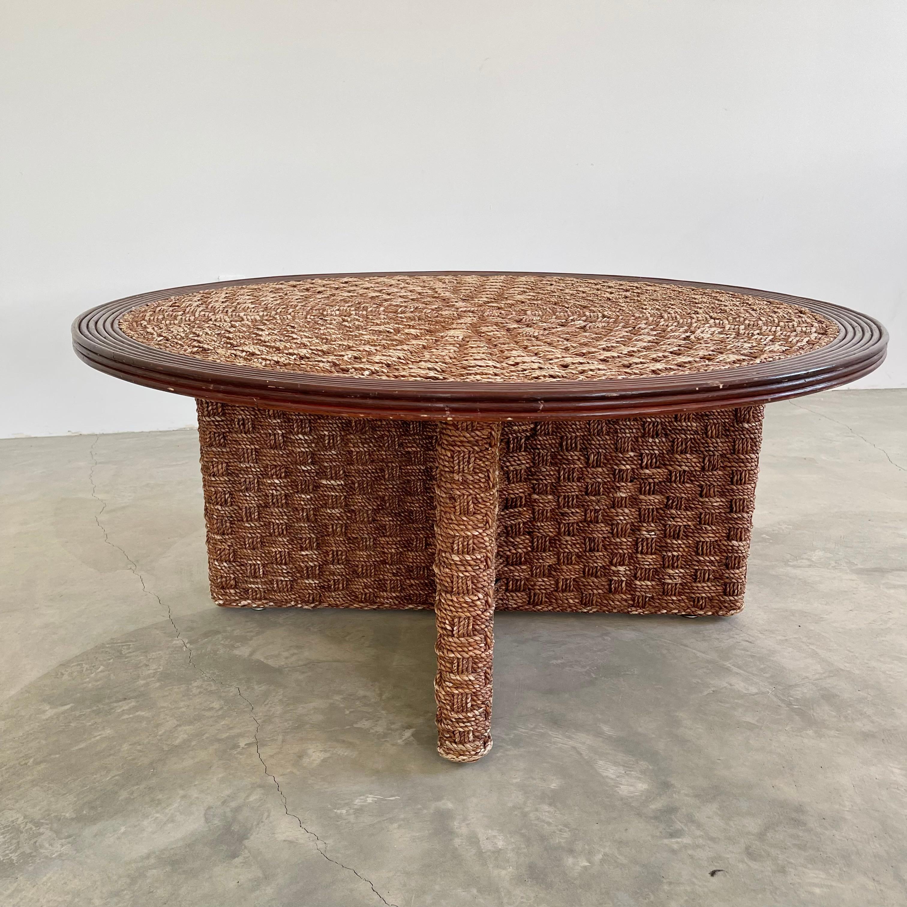 1960s French Rope and Wood Table with Four Nesting Stools 7