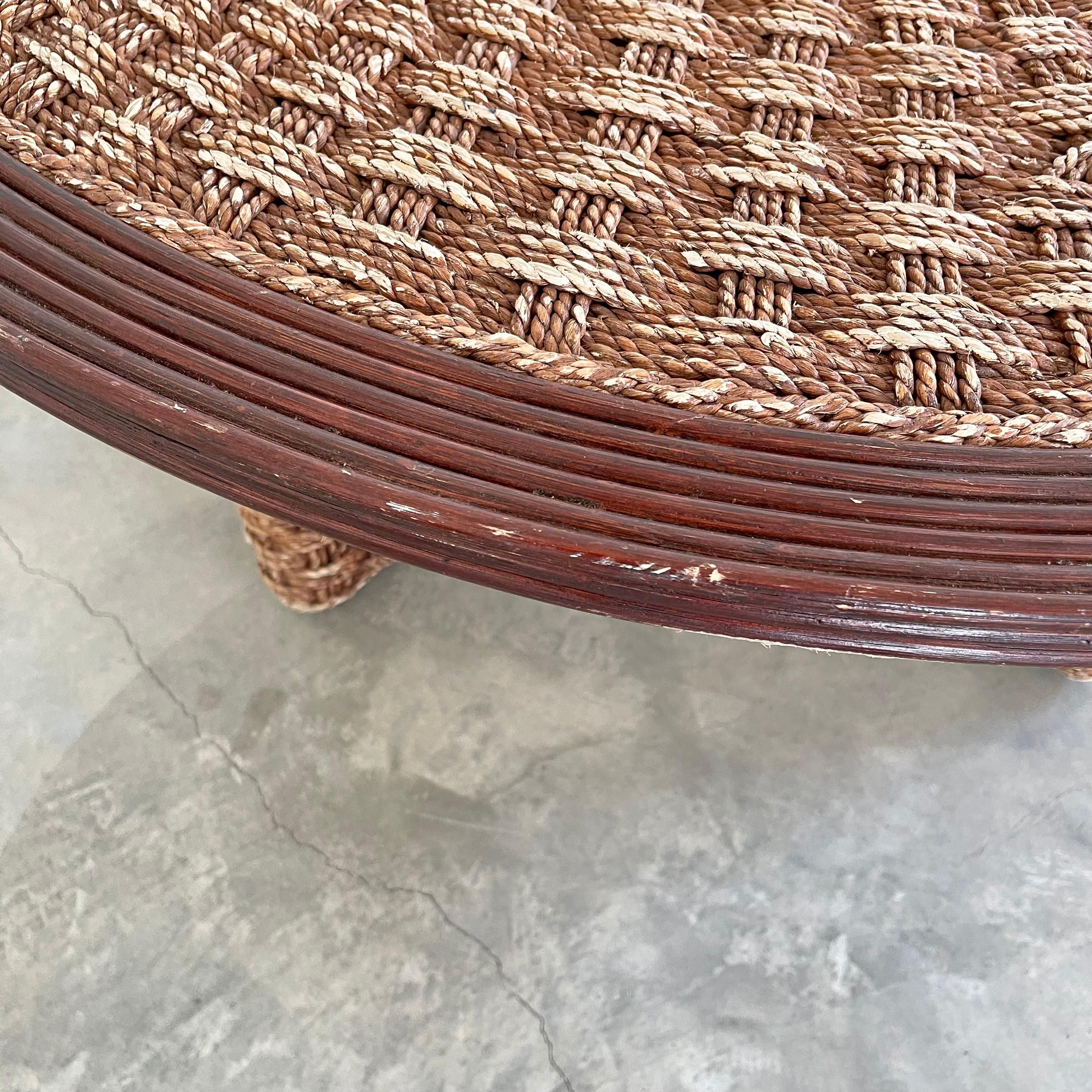 1960s French Rope and Wood Table with Four Nesting Stools 9