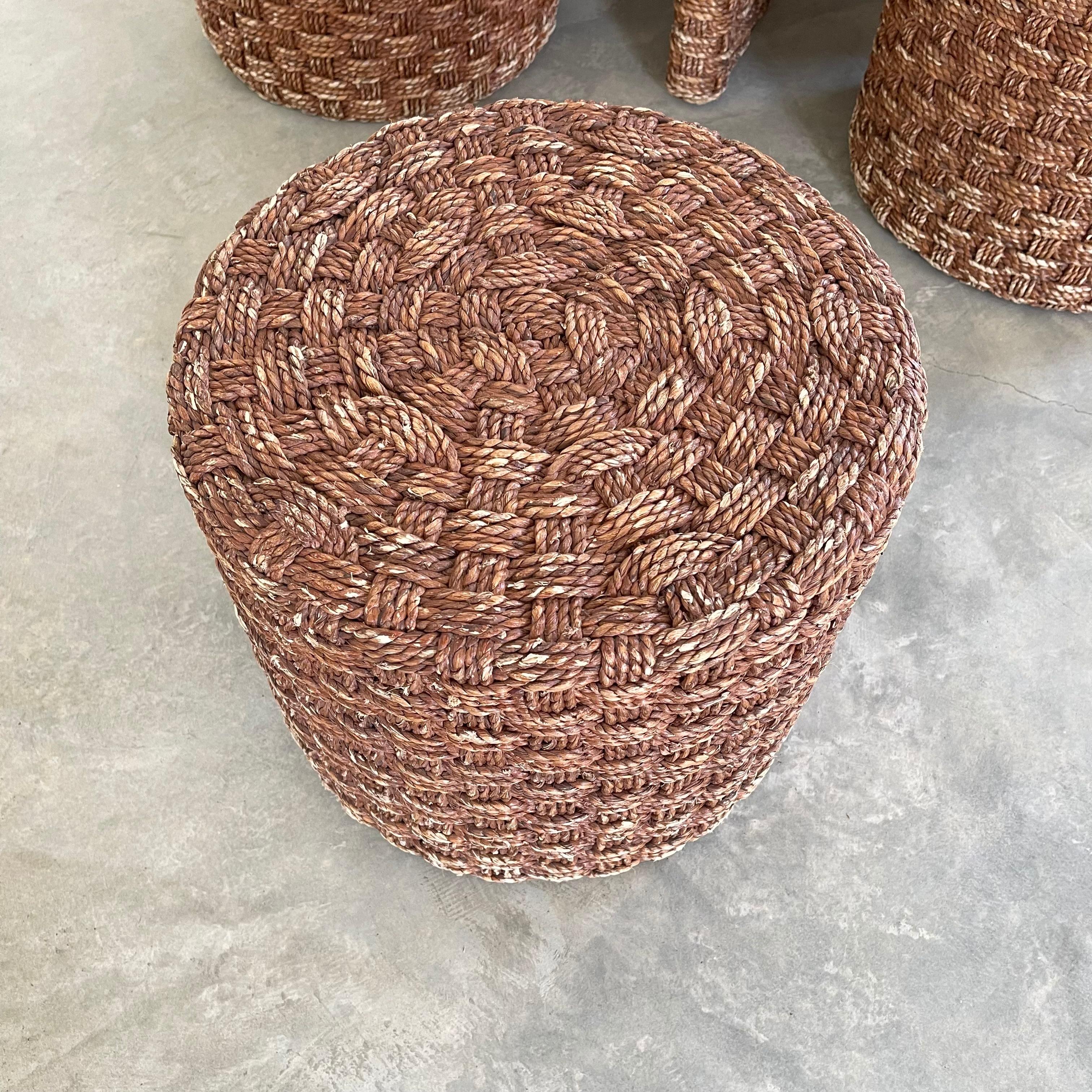 1960s French Rope and Wood Table with Four Nesting Stools 12