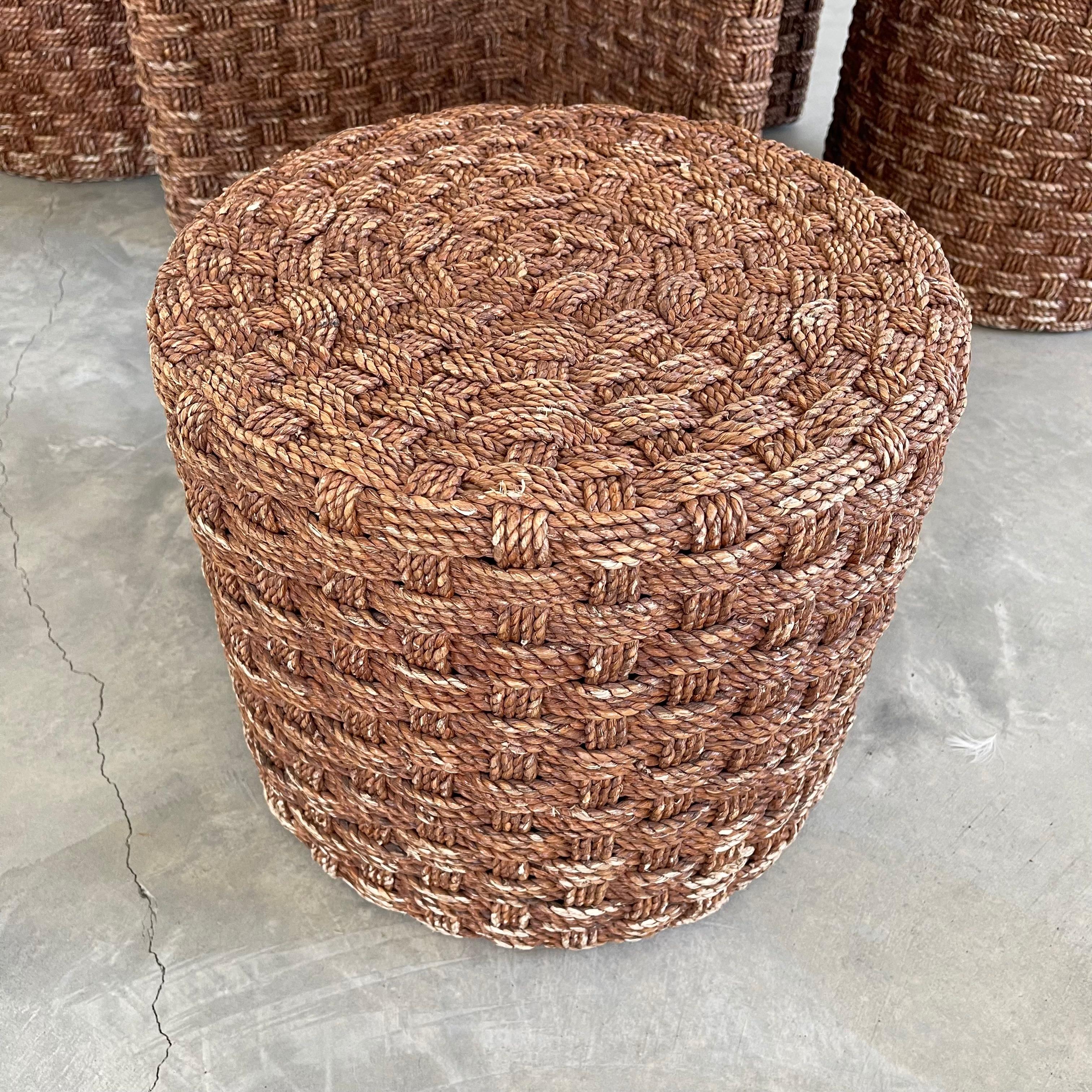 1960s French Rope and Wood Table with Four Nesting Stools 13