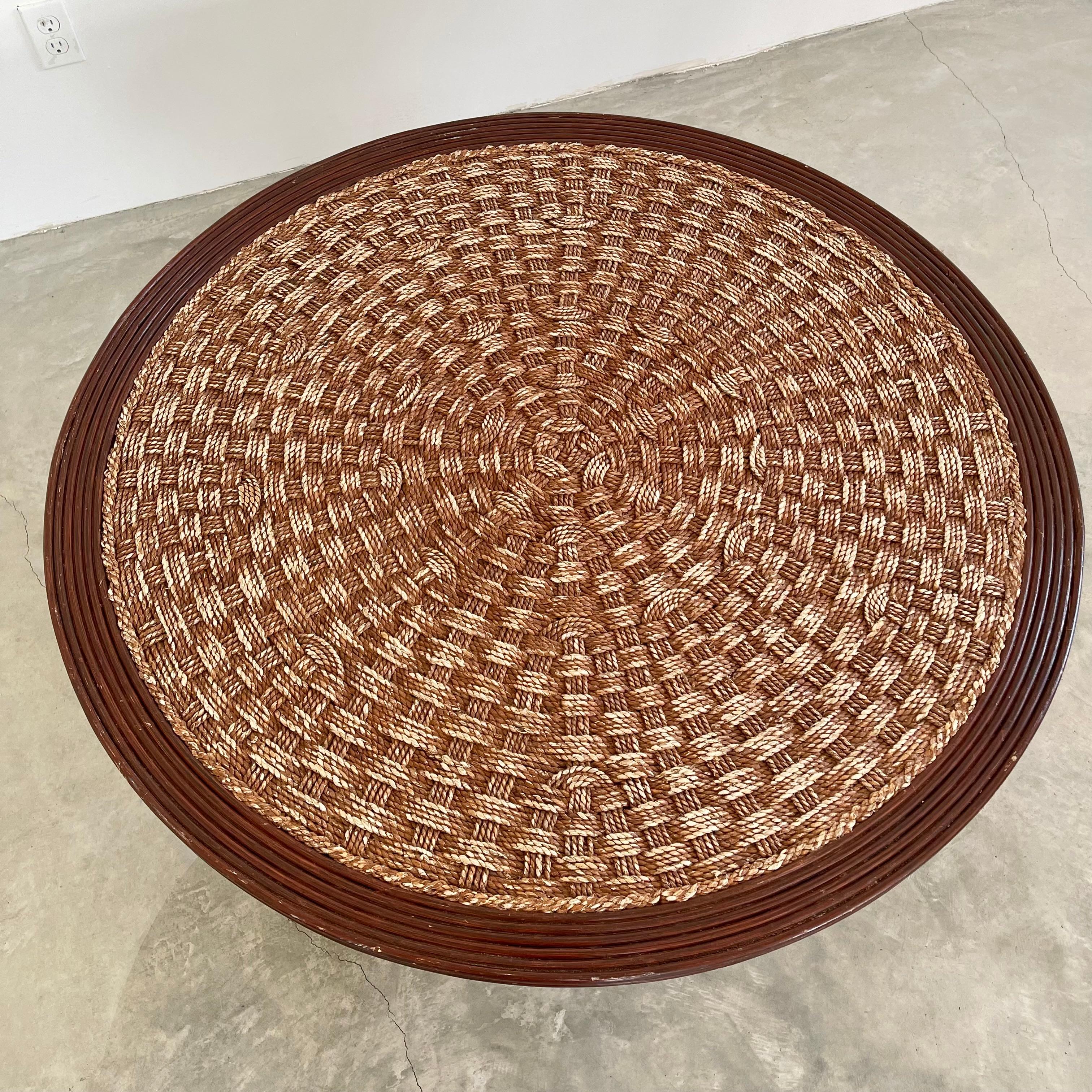 1960s French Rope and Wood Table with Four Nesting Stools 3