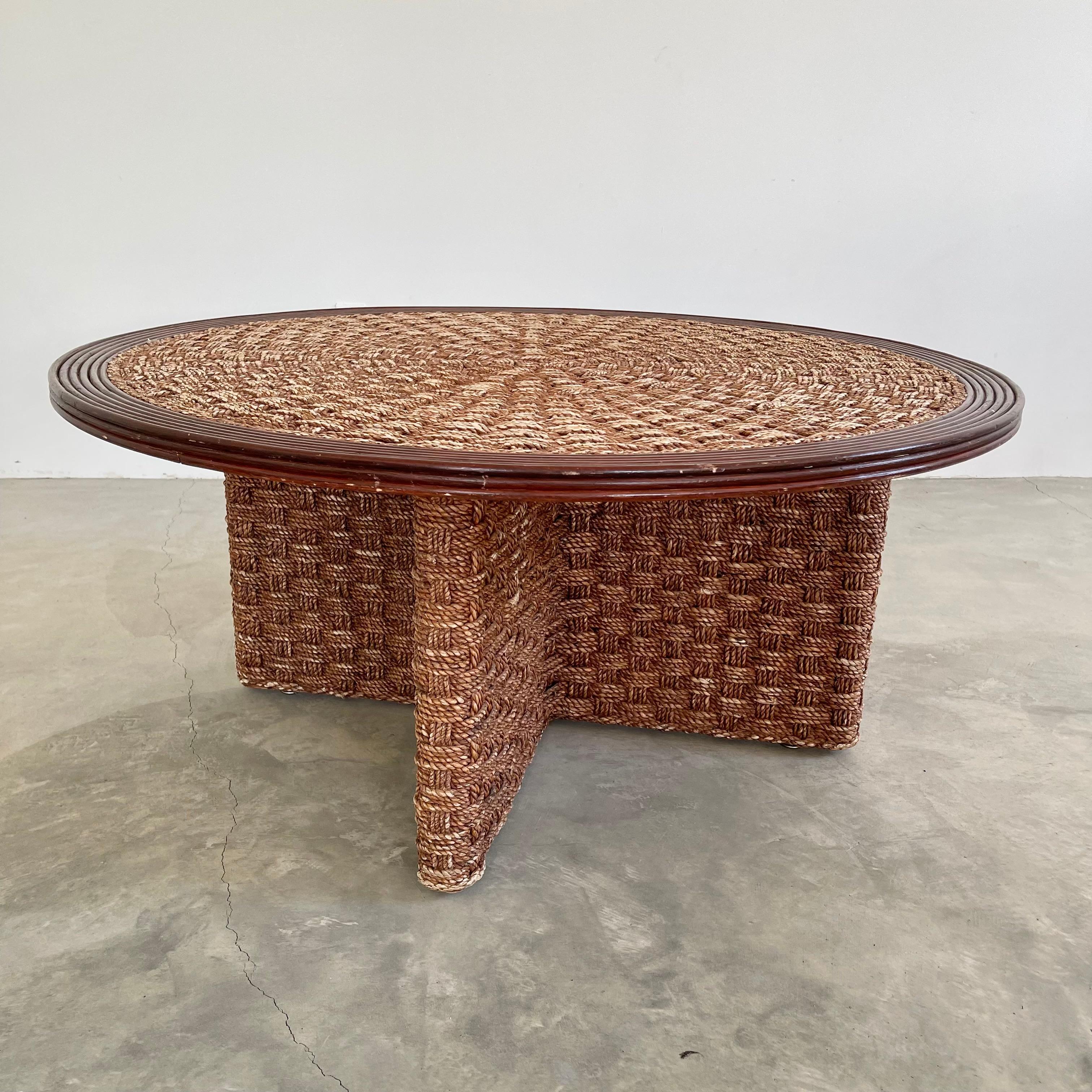 1960s French Rope and Wood Table with Four Nesting Stools 5