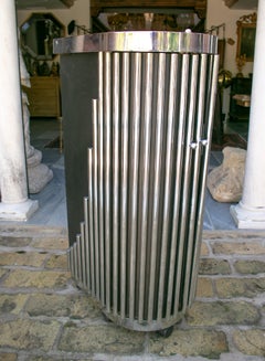 1960s French Roulette Themed Metallic Two-Door Round Mini Bar Cabinet