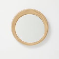 1960s French Round Mirror with Beige Glazed Ceramic Frame