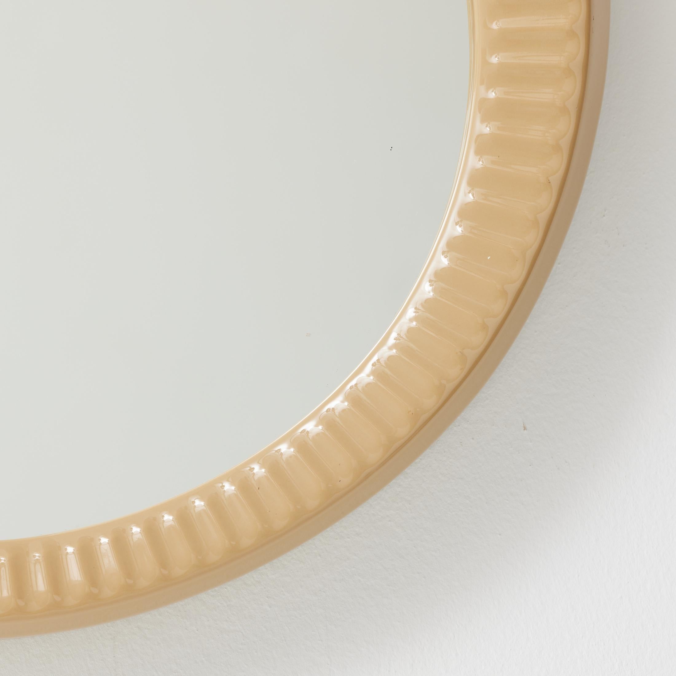 Mid-20th Century 1960s French Round Mirror with Beige Glazed Ceramic Frame For Sale