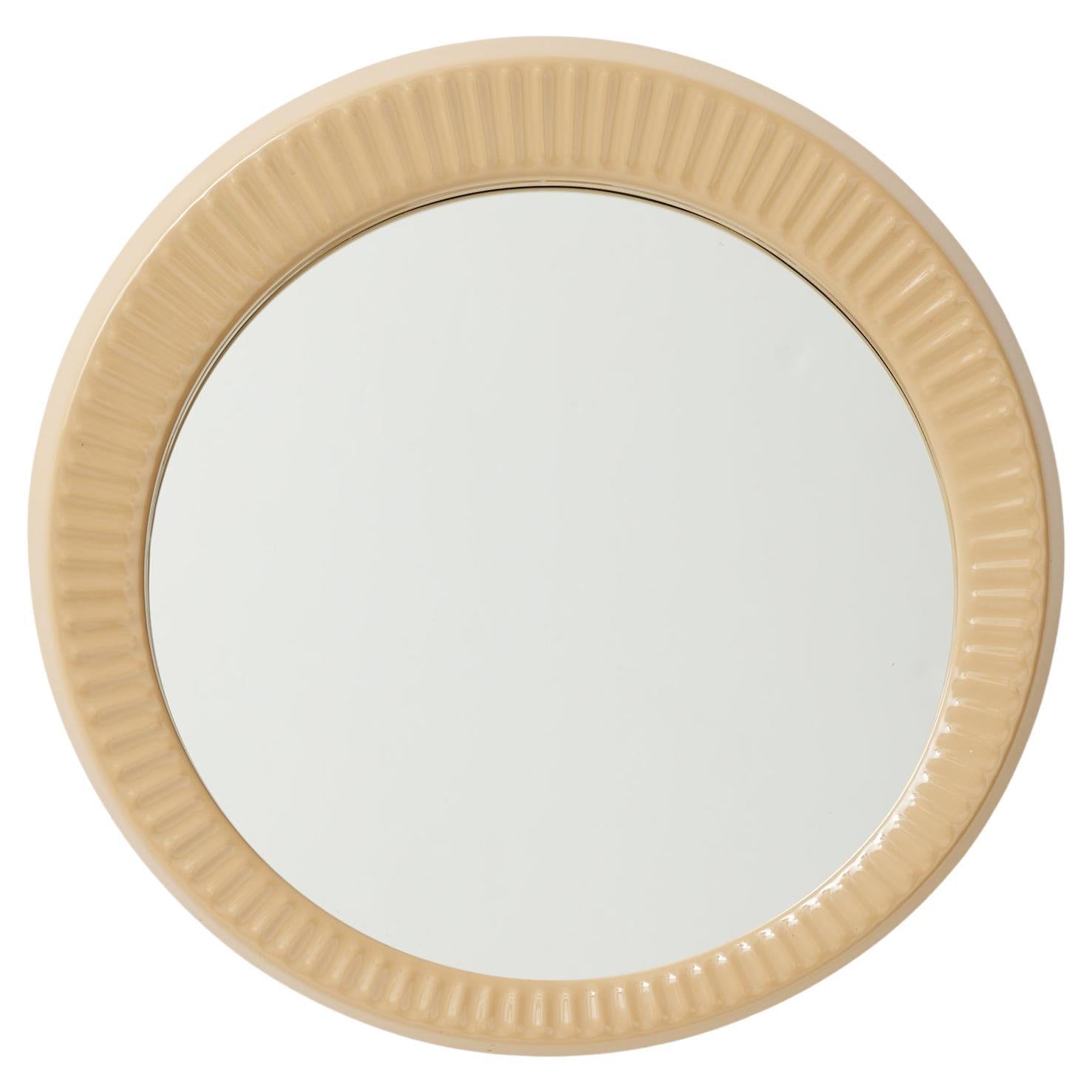 1960s French Round Mirror with Beige Glazed Ceramic Frame For Sale