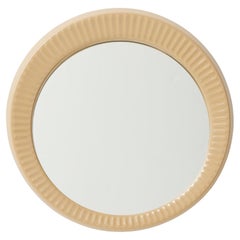 1960s French Round Mirror with Beige Glazed Ceramic Frame