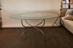 1960s French Seaglass Color Etched Glass Table with Chrome Legs