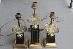 1960s French Set/3 Crystal Fruit Laden Table Lamps - Pair + 1 Bronze Table Lamps