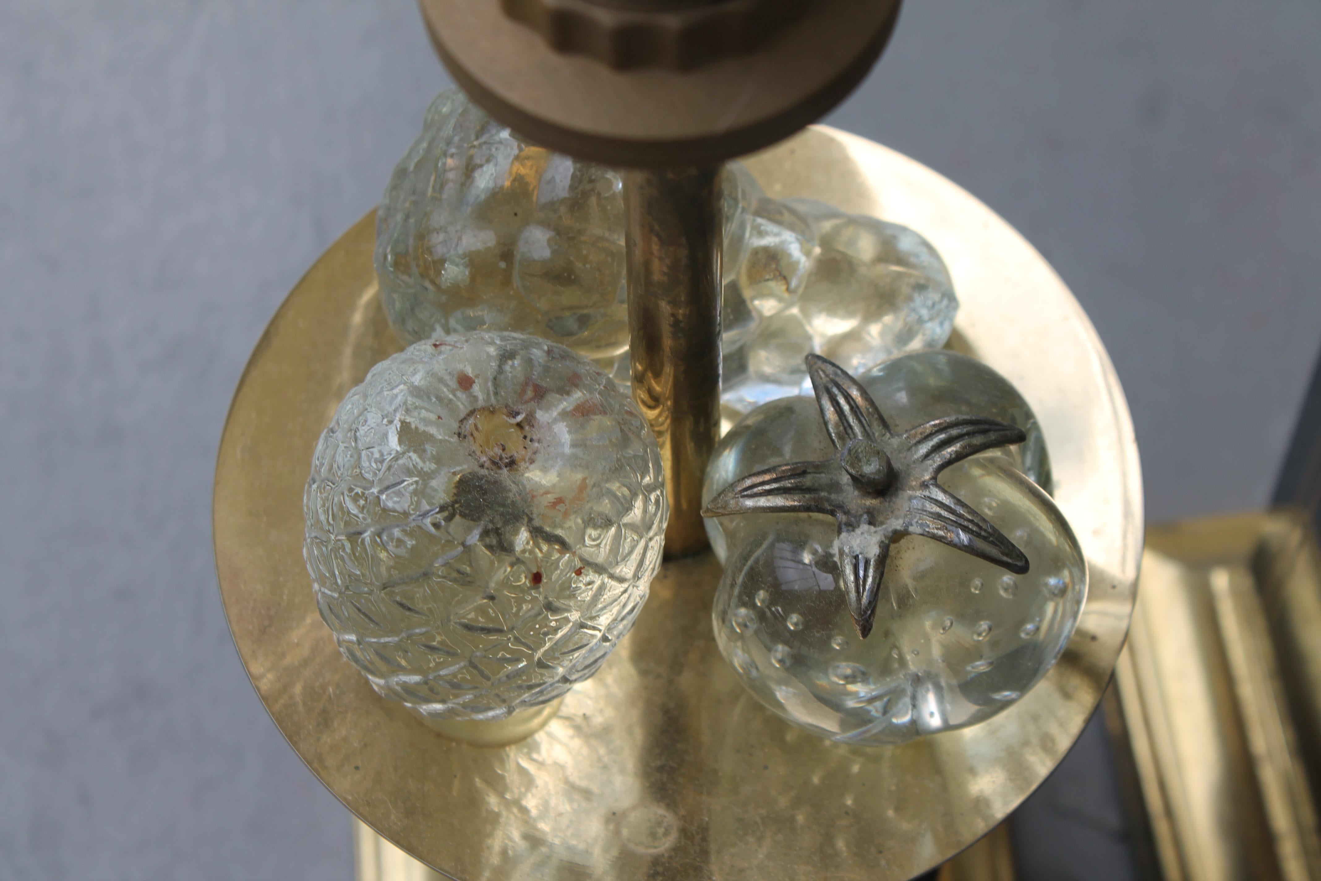 1960s French Set/3 Crystal Fruit Laden Table Lamps - Pair + 1 Bronze Table Lamps For Sale 2