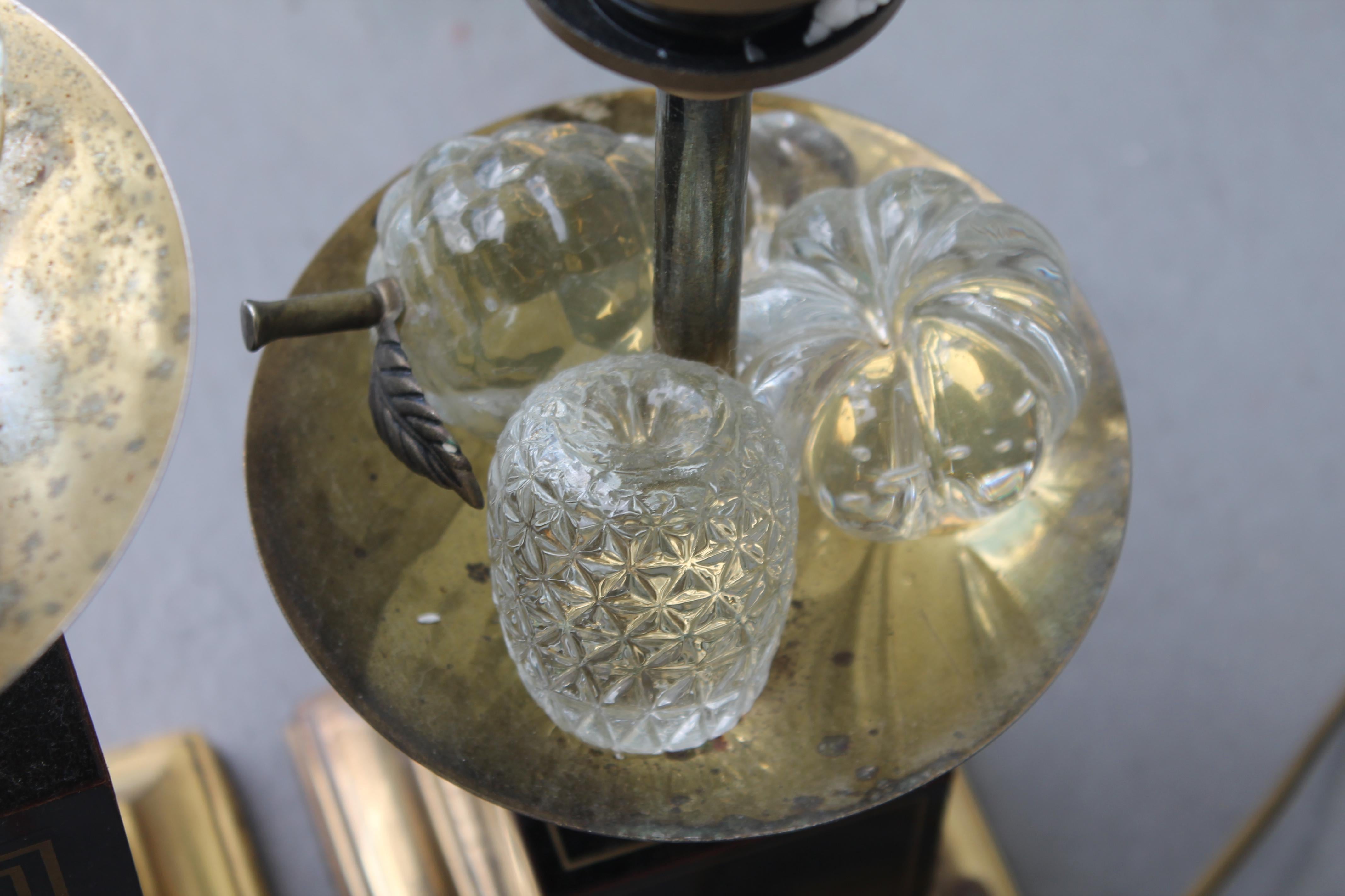1960s French Set/3 Crystal Fruit Laden Table Lamps - Pair + 1 Bronze Table Lamps For Sale 4