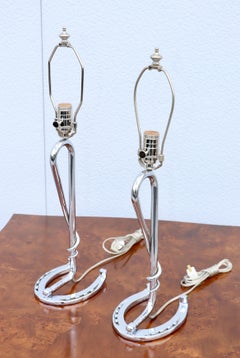 1960s French Shoe Horse Chrome Table Lamps
