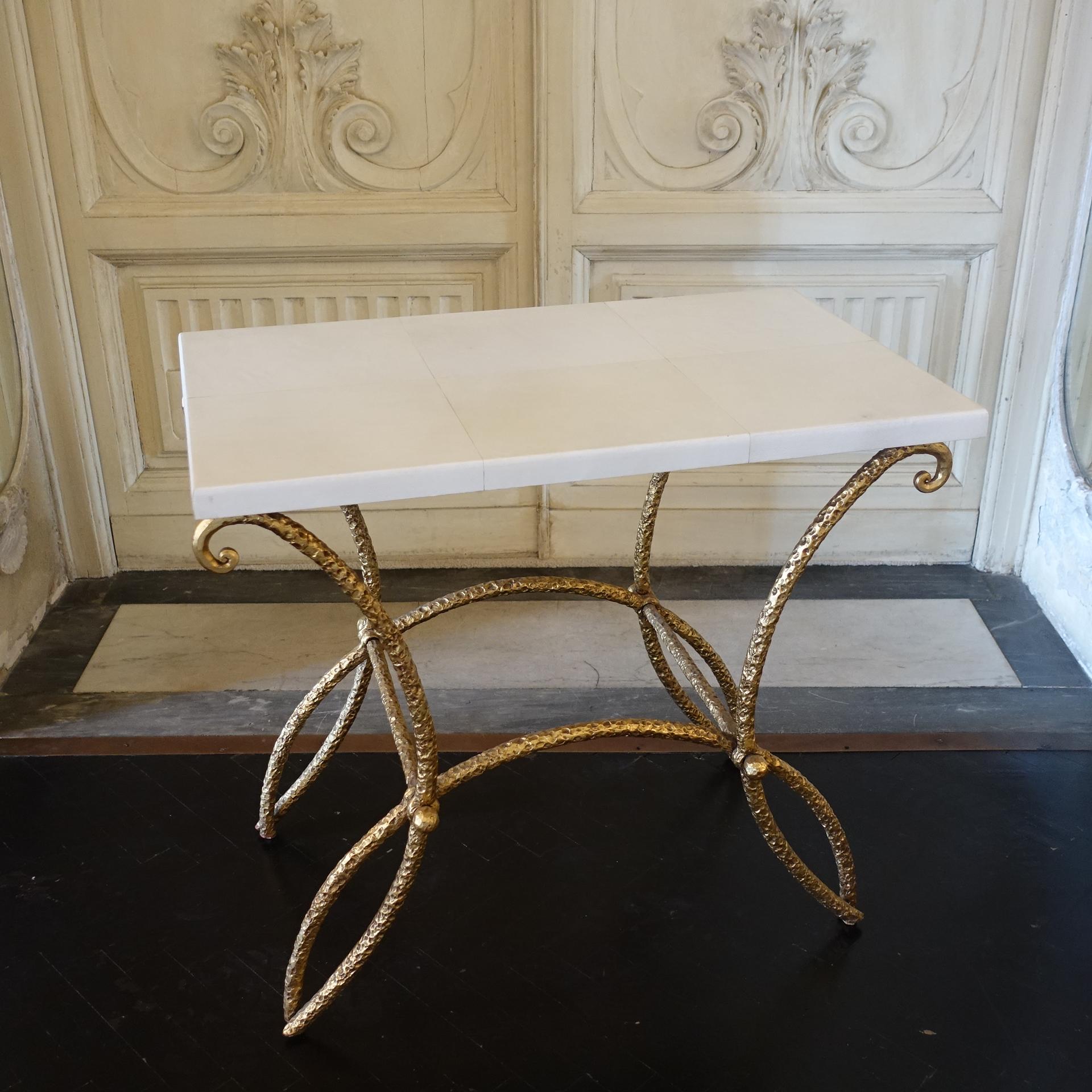 Mid-Century Modern 1960s French Side Table Fer Forgè and Parchment For Sale