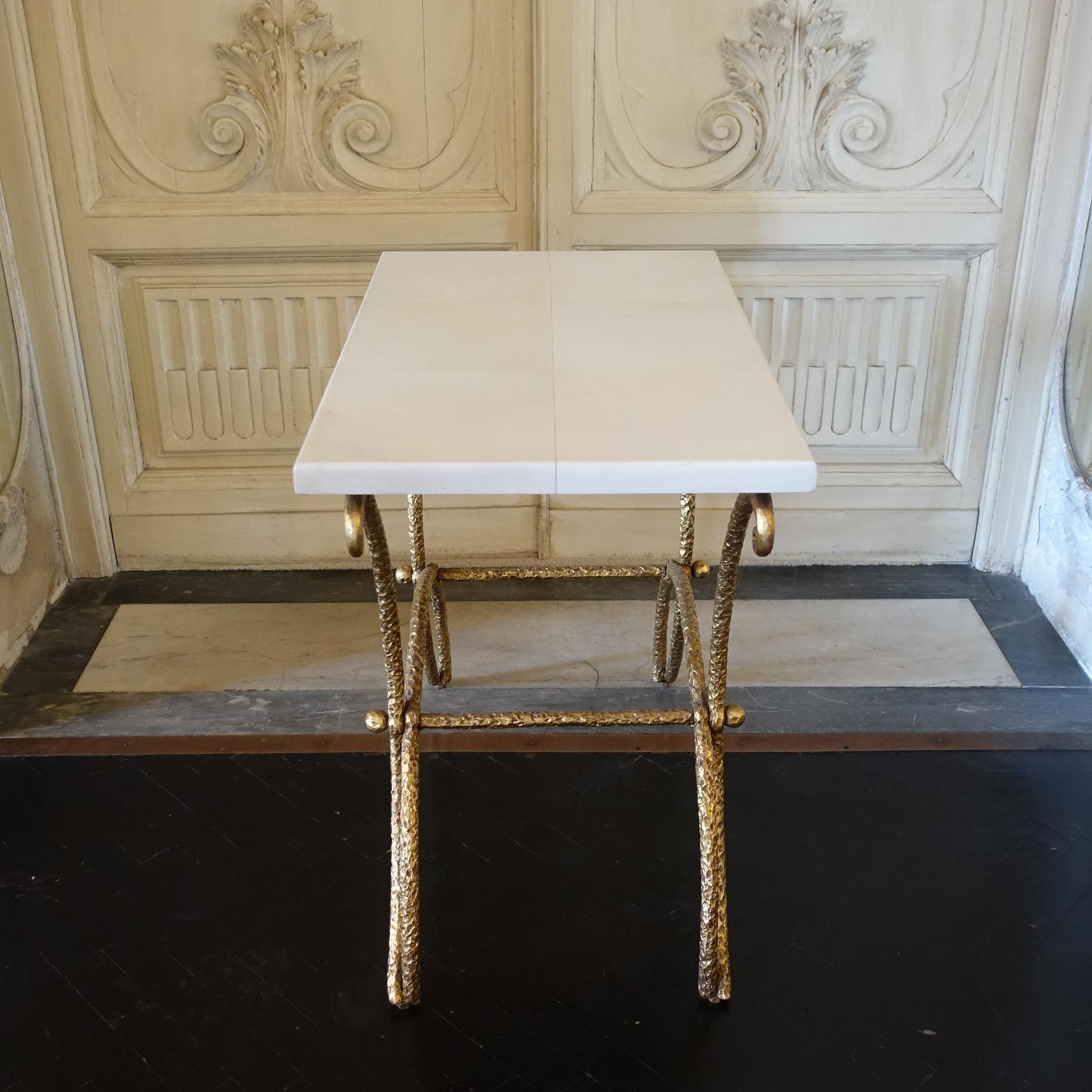 1960s French Side Table Fer Forgè and Parchment In Good Condition For Sale In Firenze, IT