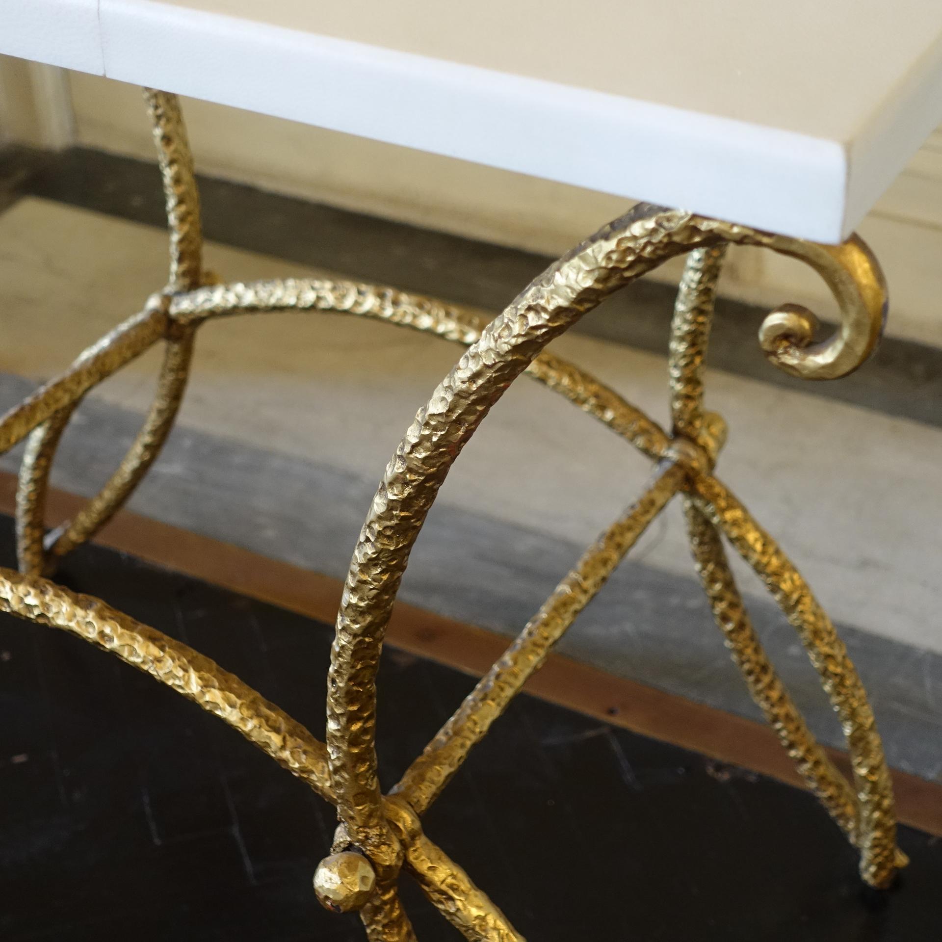 Mid-20th Century 1960s French Side Table Fer Forgè and Parchment For Sale