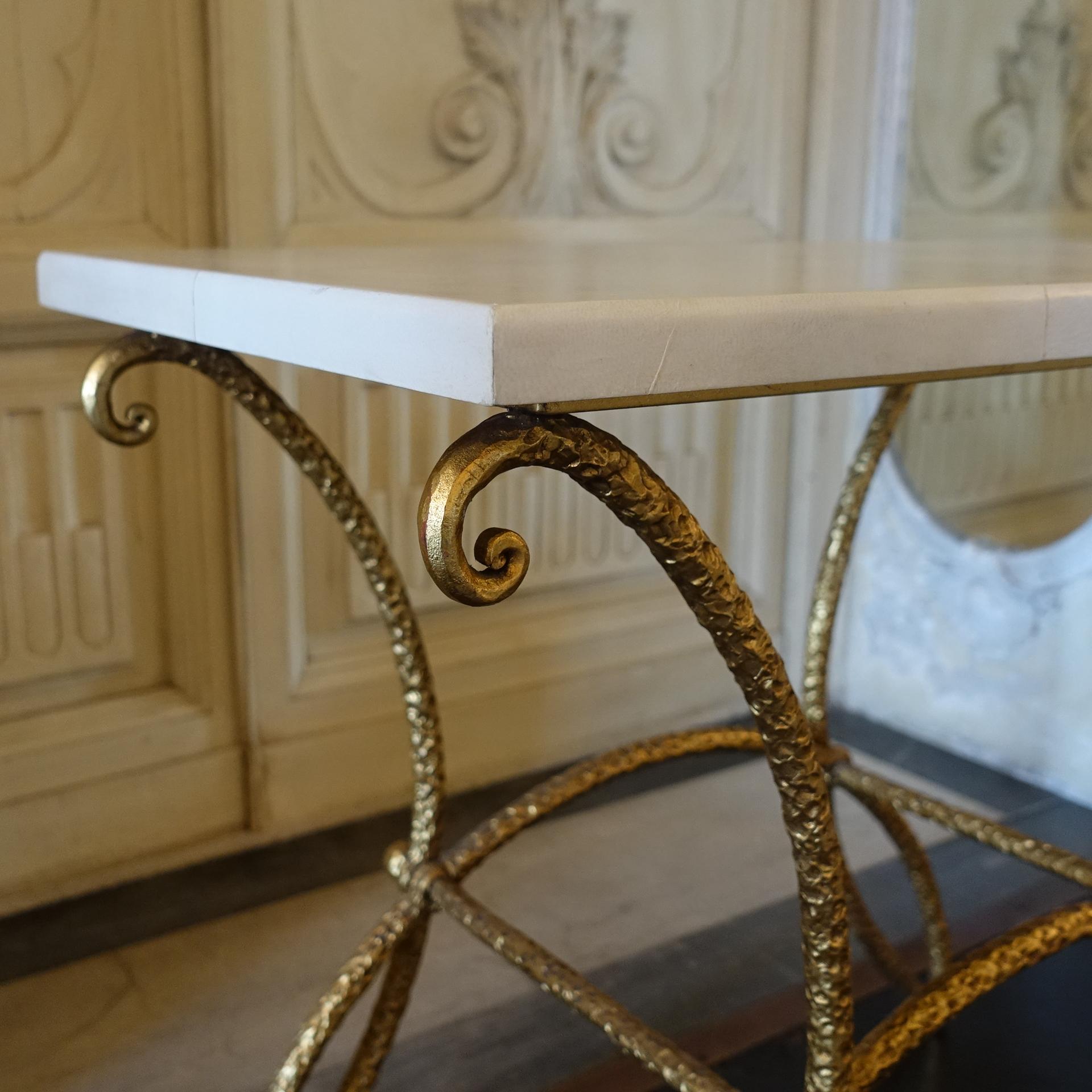 1960s French Side Table Fer Forgè and Parchment For Sale 1