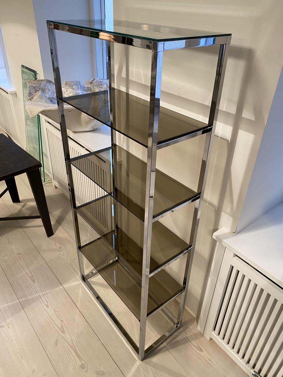Mid-20th Century 1960s French Smoky Glass and Chrome-Plated Shelves For Sale