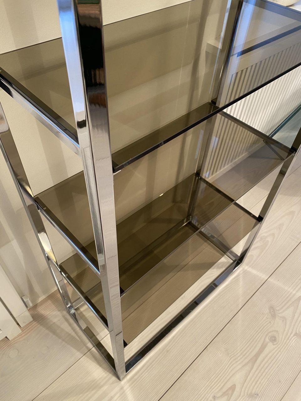 1960s French Smoky Glass and Chrome-Plated Shelves For Sale 1