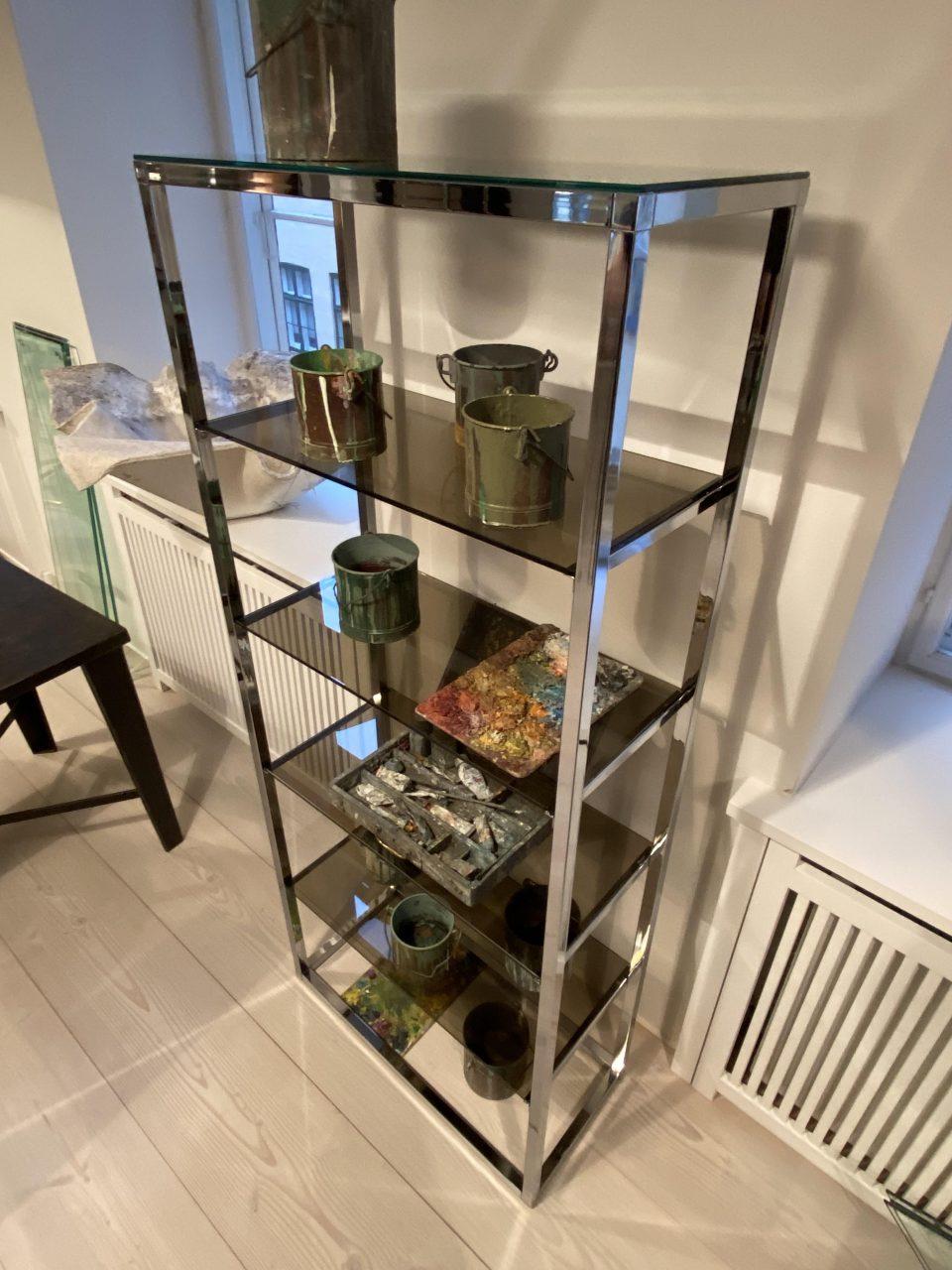 1960s French Smoky Glass and Chrome-Plated Shelves For Sale 3