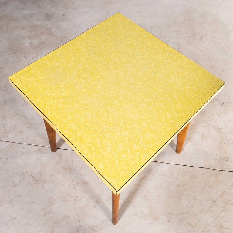 Yellow Square Table 1960's French Square Yellow Kitchen, Dining Table For Sale at 1stDibs