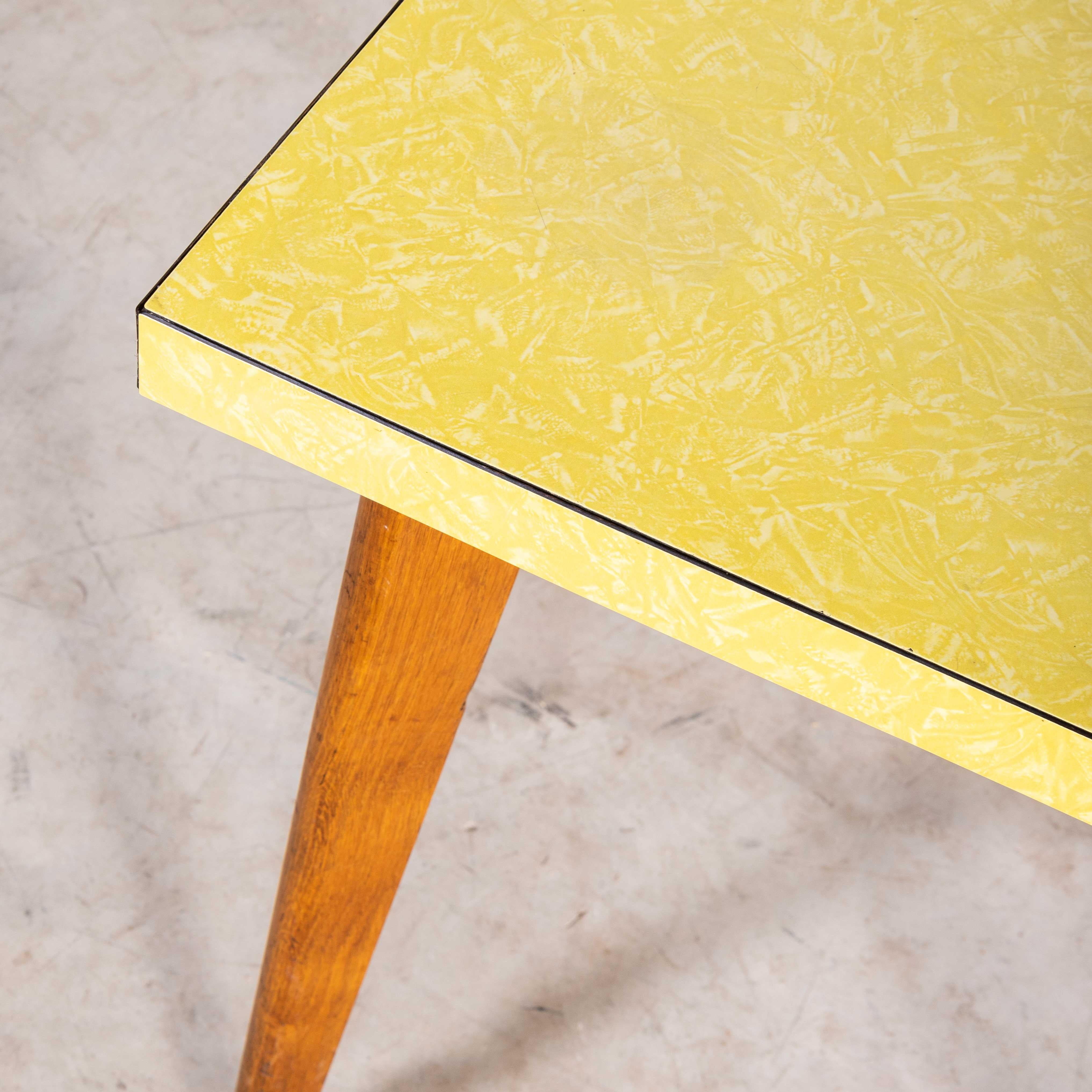 1960's French Square Yellow Kitchen, Dining Table For Sale 4