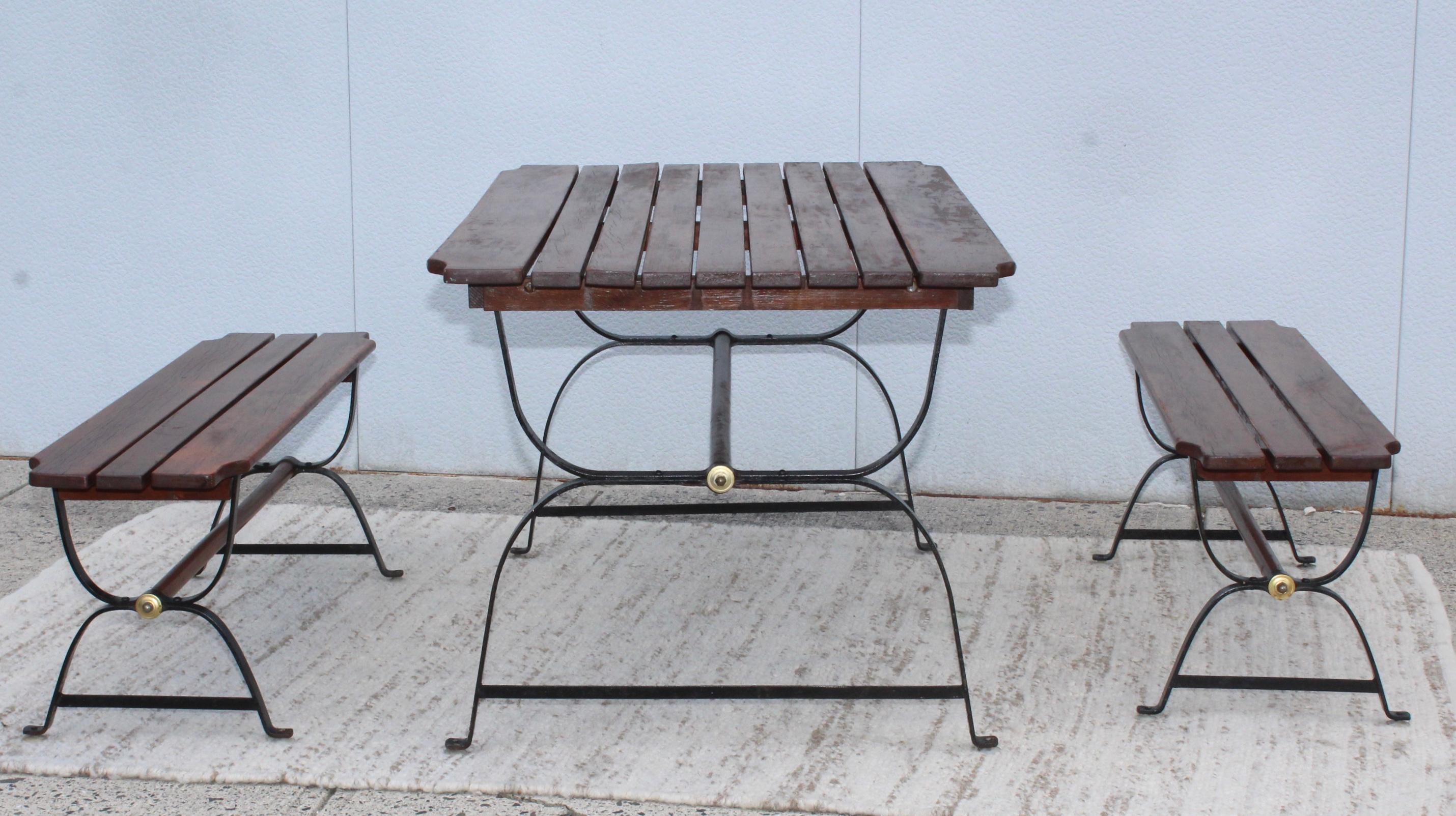Mid-Century Modern 1960s French Style Dining Table with Nesting Benches