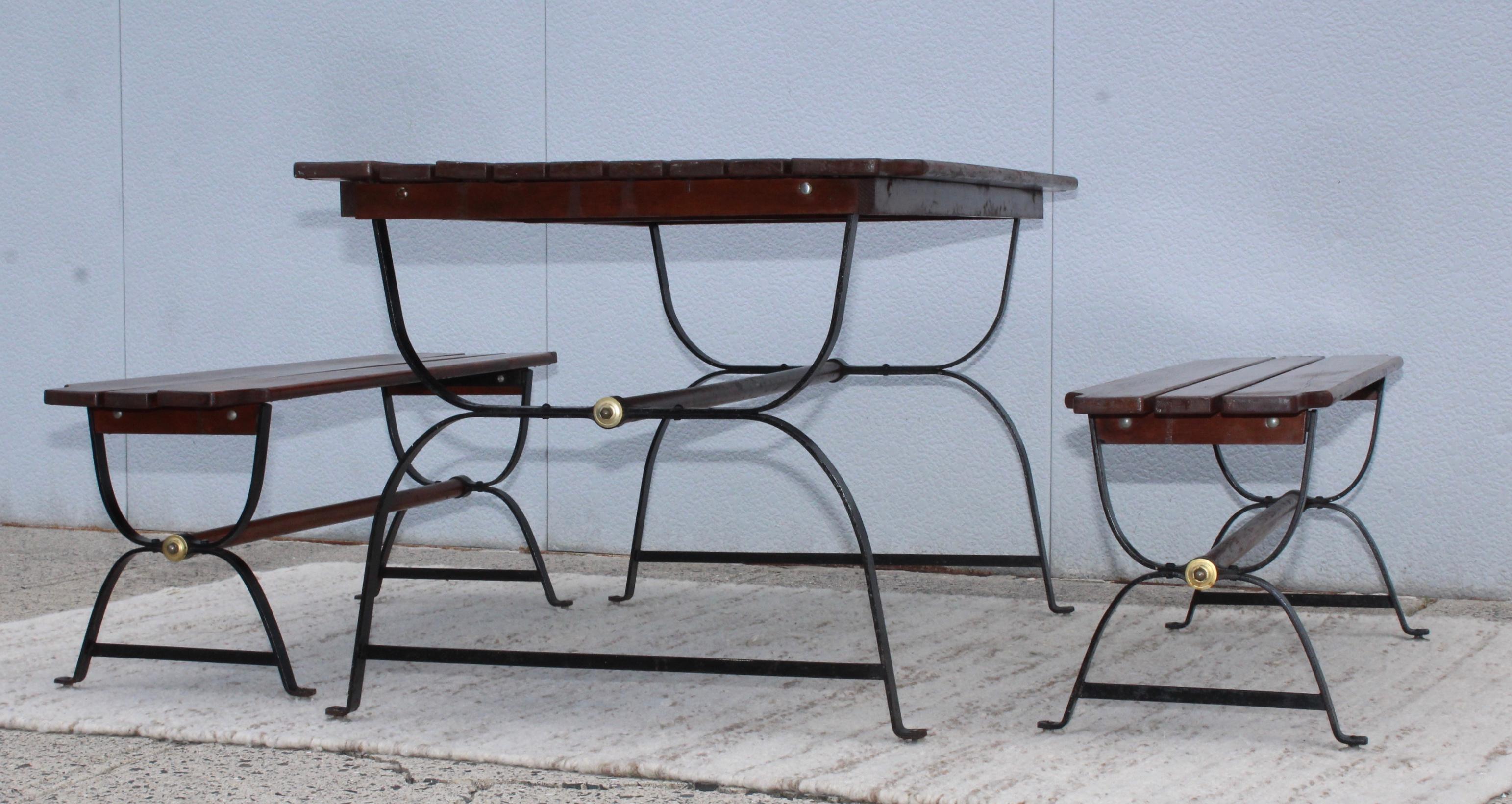 American 1960s French Style Dining Table with Nesting Benches