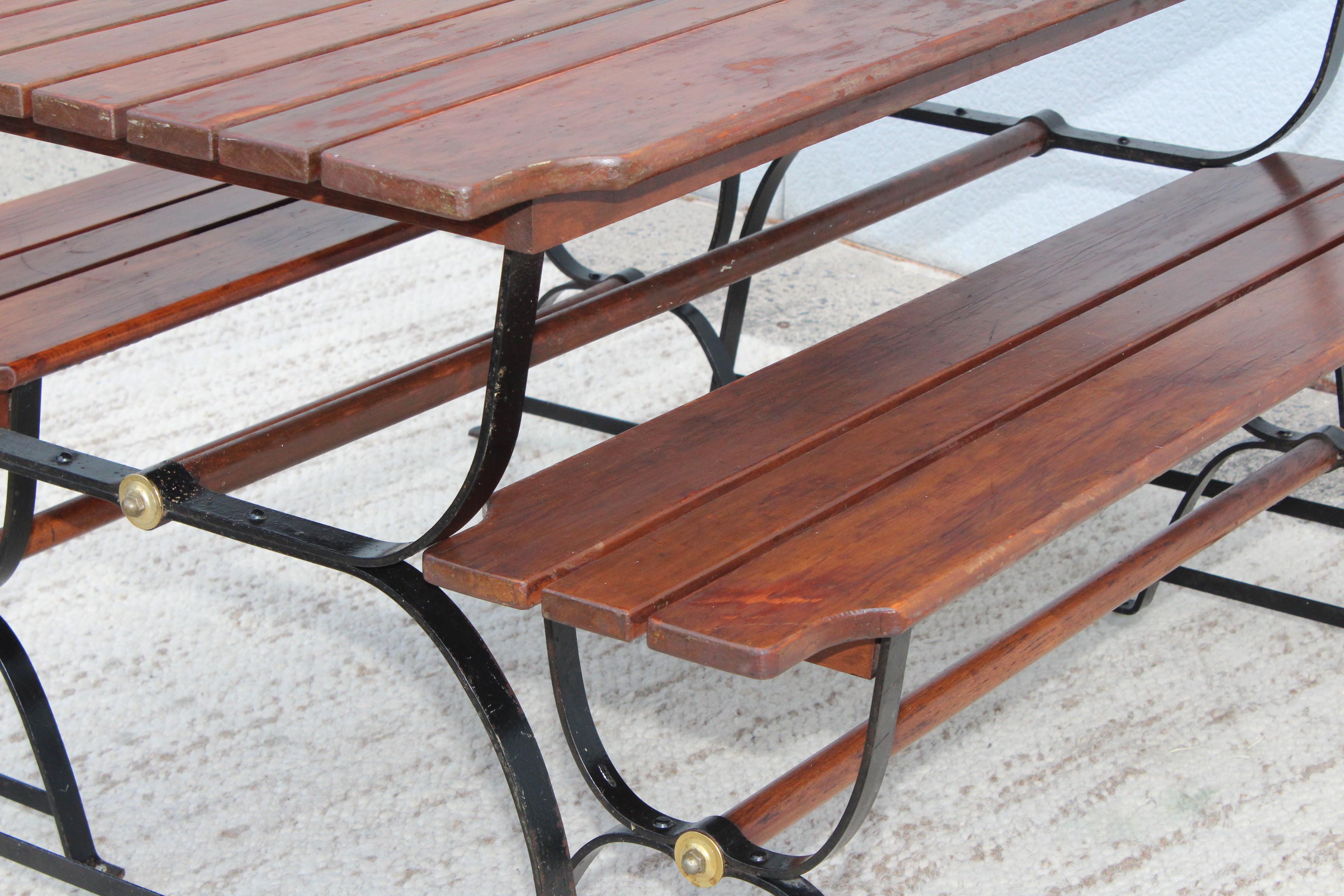 Brass 1960s French Style Dining Table with Nesting Benches