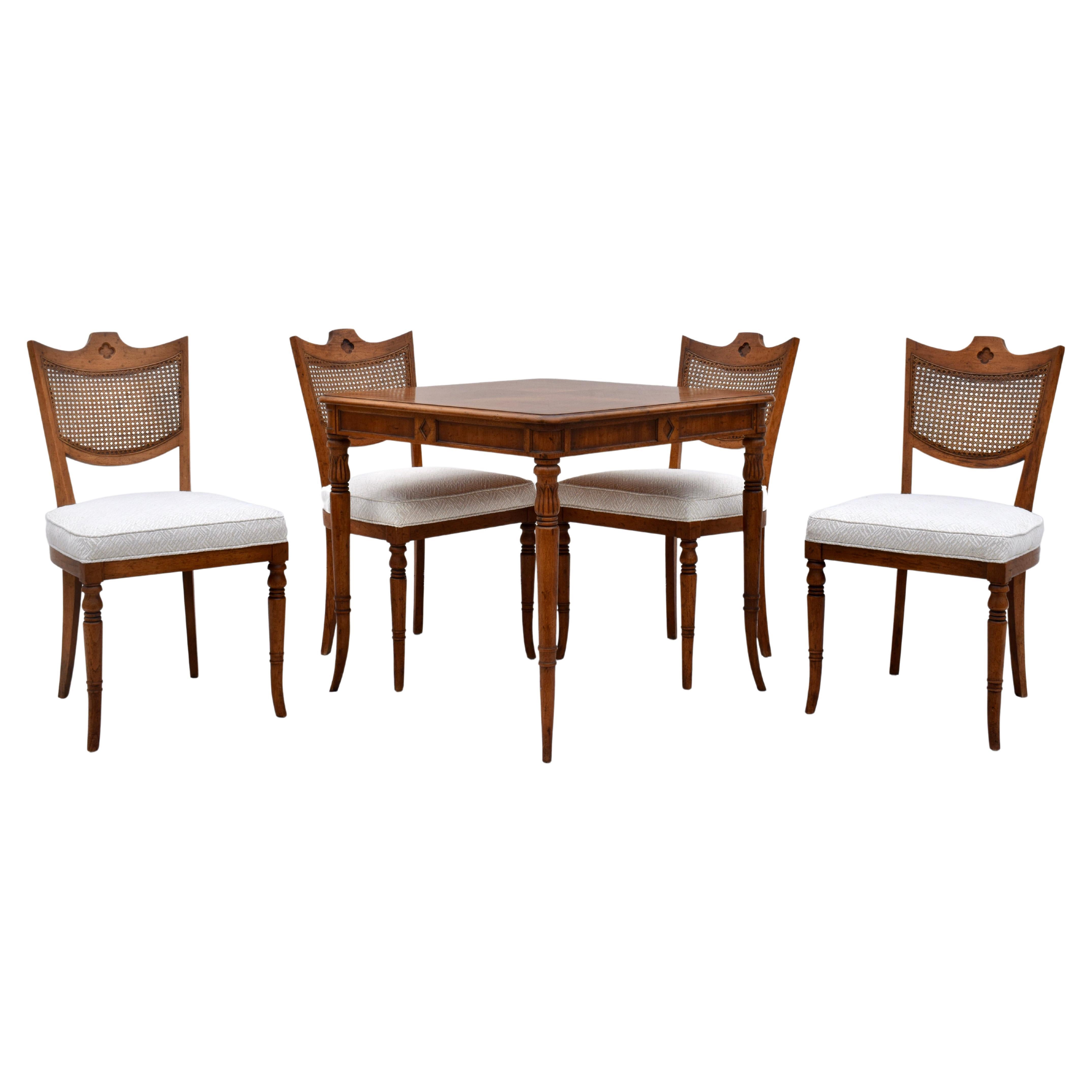1960's French Style Game Table with Four Caned Chairs by Heritage Furniture